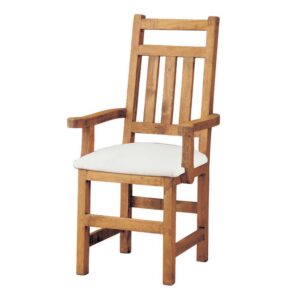 silla de madera con brazos tapizada