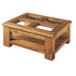 mesa de centro de madera 4 cristales