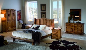 dormitorio rústico de madera maciza de troncos