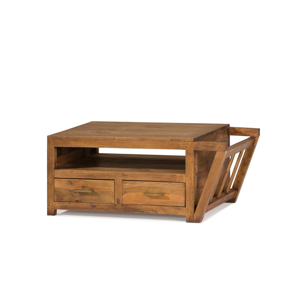mesa de centro de madera con revistero