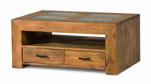 mesa de centro madera rústica con cristales