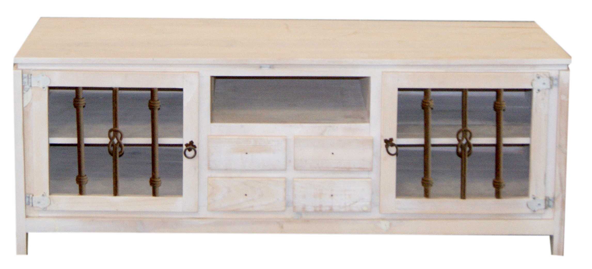 mesa de tv de madera y forja