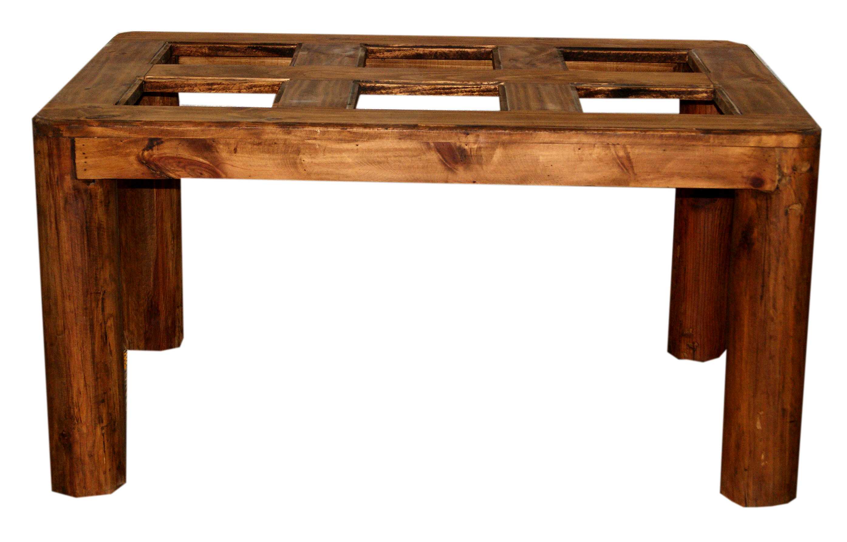 mesa de comedor de madera con tapa con huecos para cristal